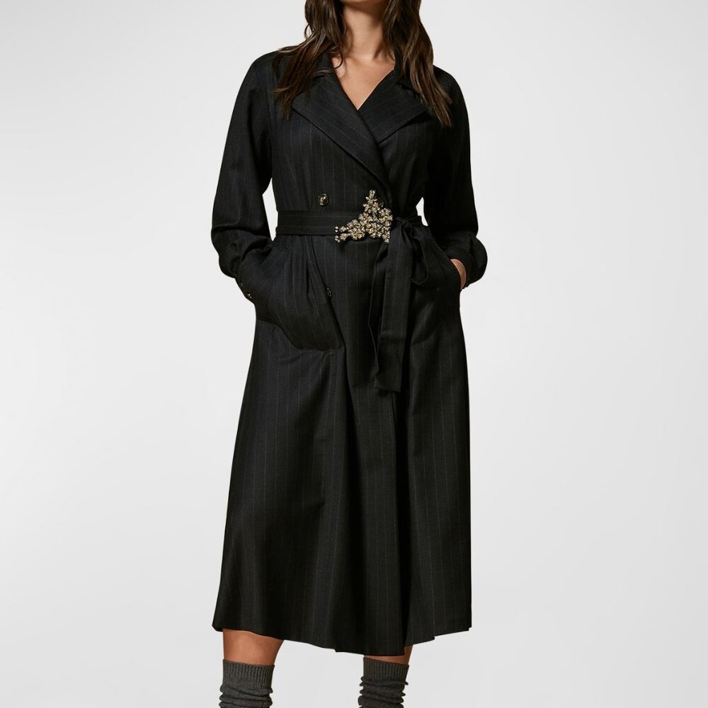 NEW MARINA RINALDI Detroit Pinstripe Double-Breasted Coat –Dark Grey –Women’s 18